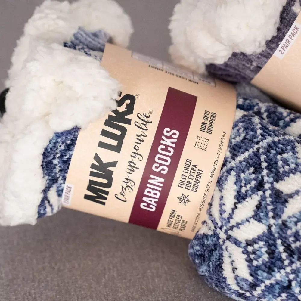 Muk Luks Sherpa Cabin Socks *4 Pair Total* Non-Skid Grippers 2 Fair Isle 2 Solid - Picture 2 of 6